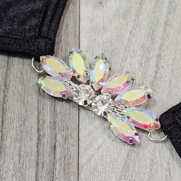 NWT Escante Rhinestone Jewel Black Triangle Bra One Size Dancewear Clubwear - Picture 4 of 8